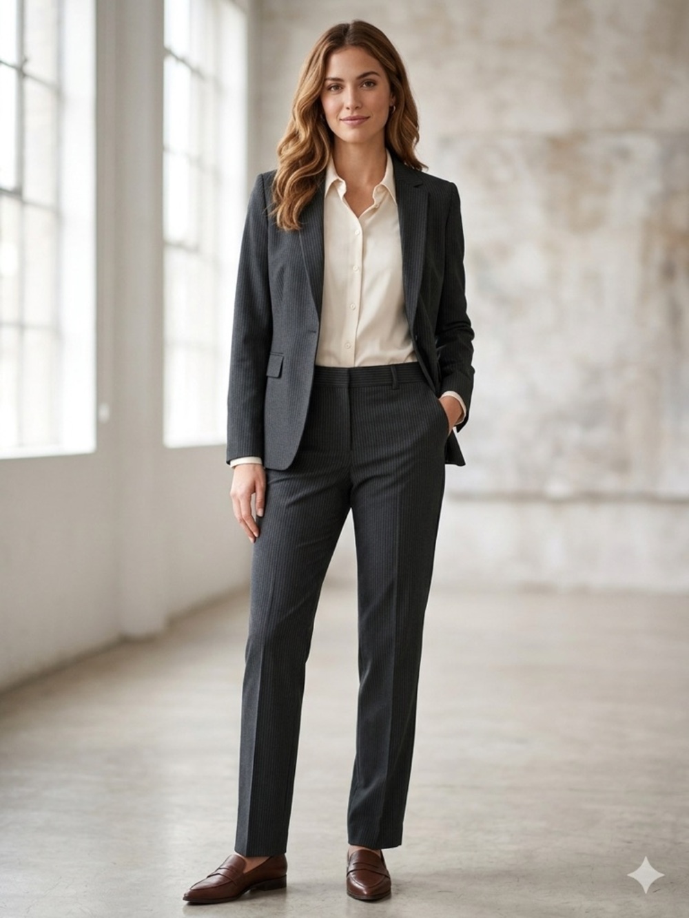 Sears Women's Black Pinstripe Dress Trousers